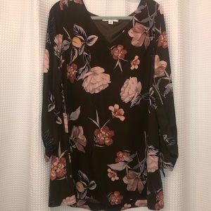Dark green/brown long sleeve flower dress